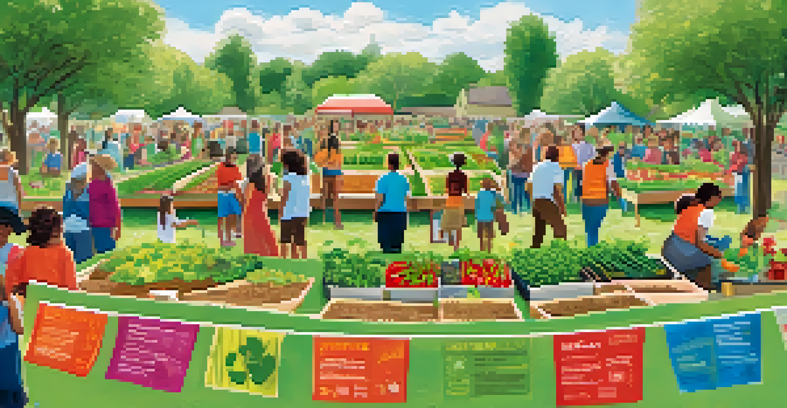 A community workshop focused on sustainable agriculture, with families planting seeds and learning about eco-friendly practices.