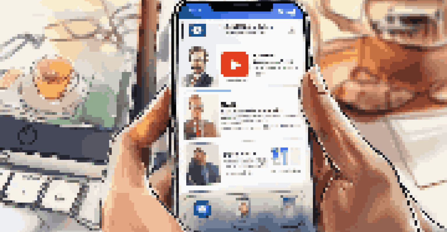 A smartphone showing a financial advisor's social media profile, set against a cozy office background.