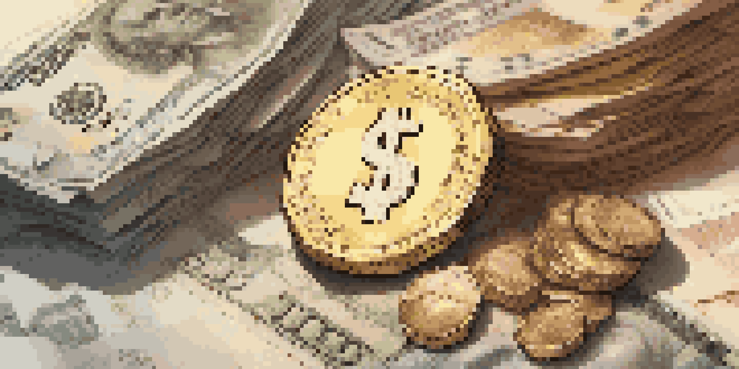 A close-up image of a golden coin on crumpled banknotes, representing inflation and currency value.