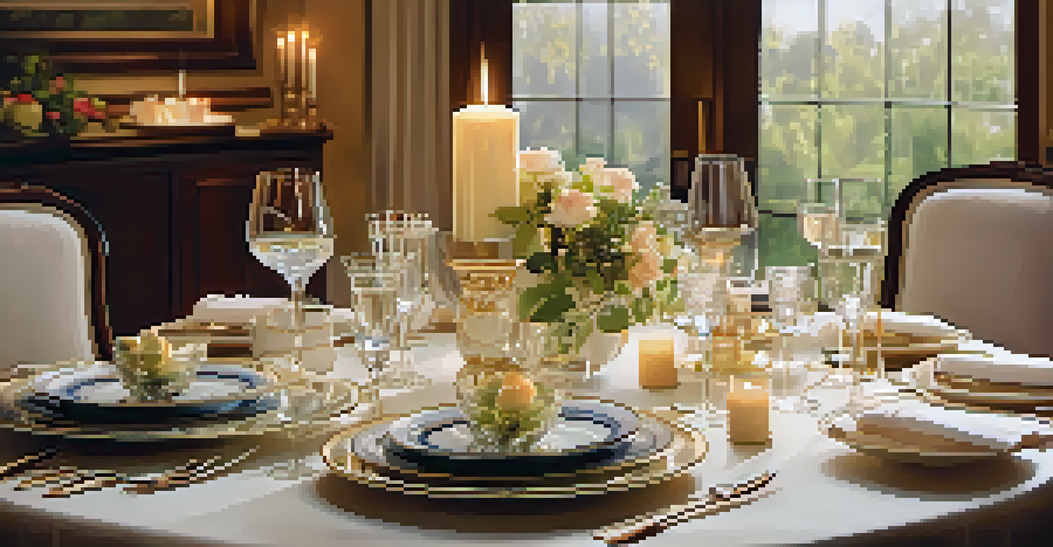 A beautifully arranged dining table with gourmet meal settings and candlelight.