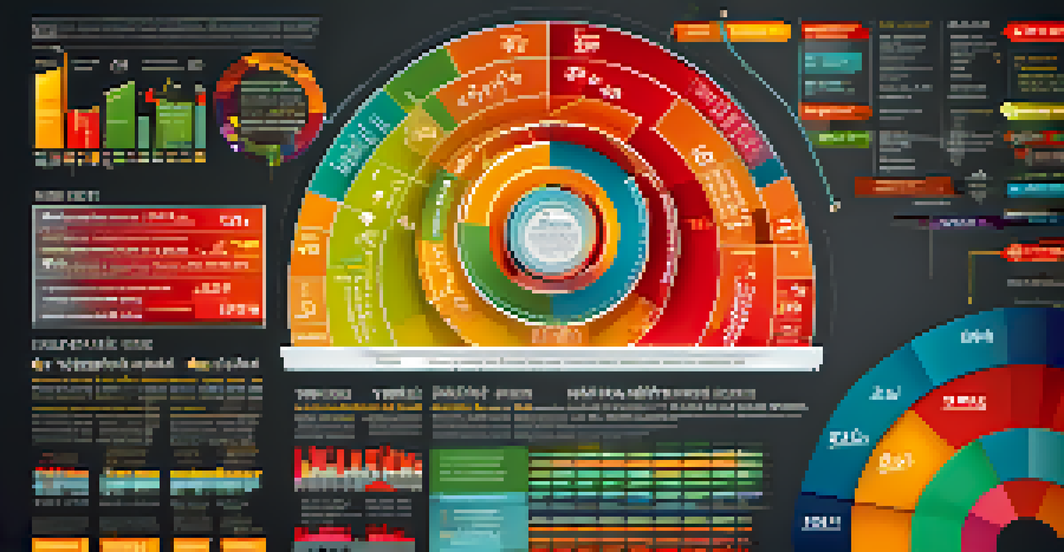 An infographic displaying key economic indicators for market cycles, featuring icons and graphs representing GDP growth, unemployment rates, and consumer spending in vibrant colors.