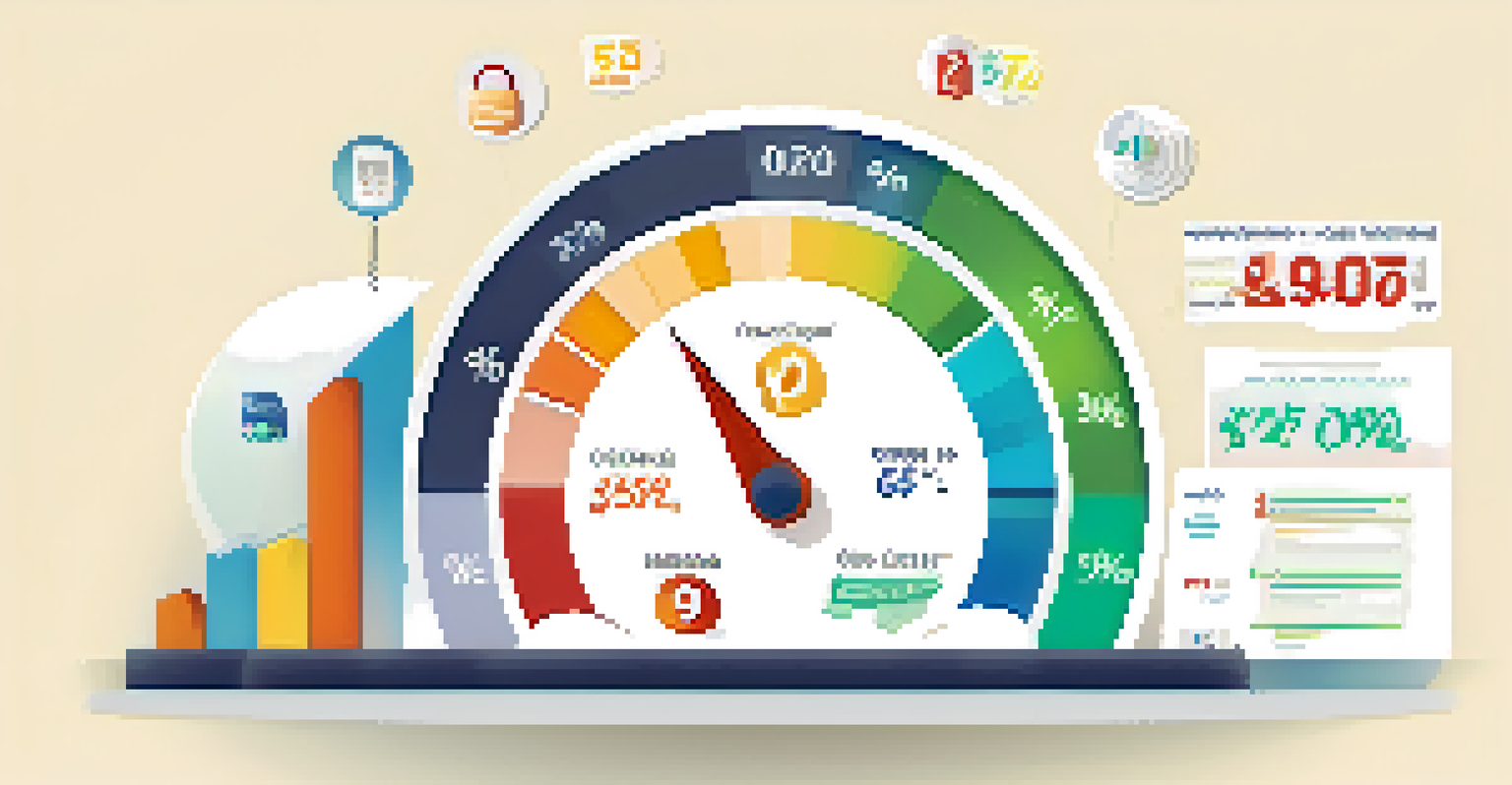 An infographic showing the components of a credit score with colorful icons and percentages on a light background.