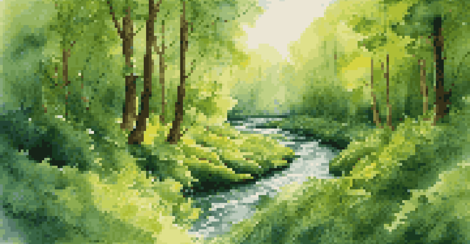 Aerial view of a green forest with a winding river, showcasing the beauty of nature.