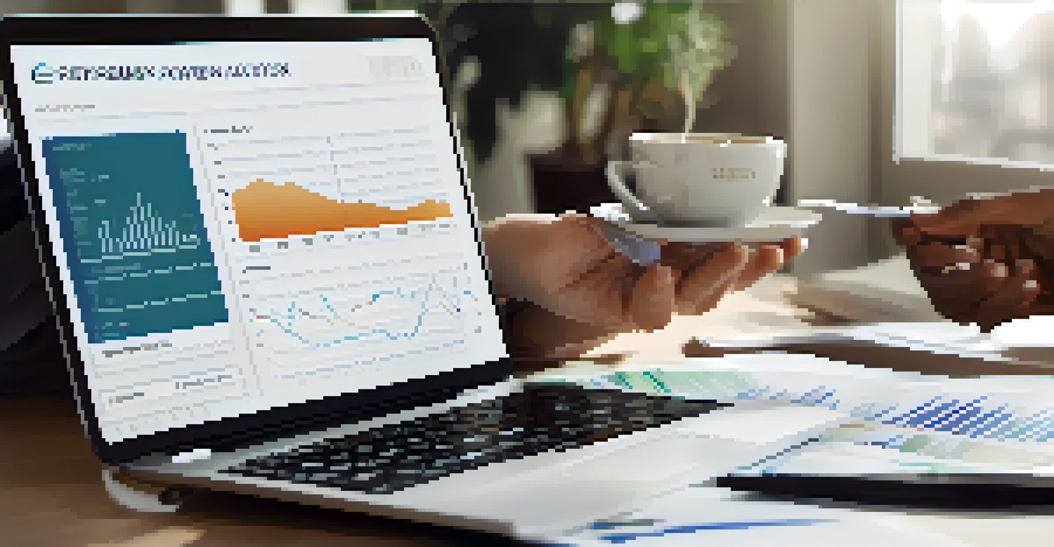 A close-up of hands on a laptop researching retirement accounts, with tea beside it, emphasizing the importance of informed financial decisions.