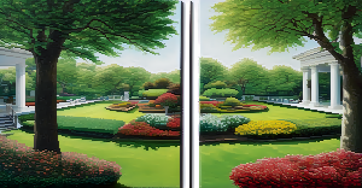 A split-screen image contrasting long-term investing with a flourishing tree and short-term trading at a busy desk with fluctuating stock prices.