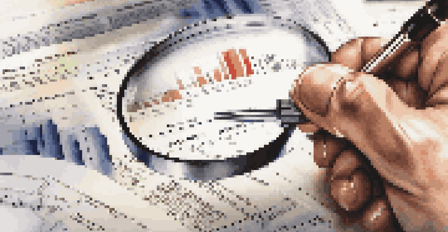 Hands holding a magnifying glass over a retirement plan document with charts and graphs.