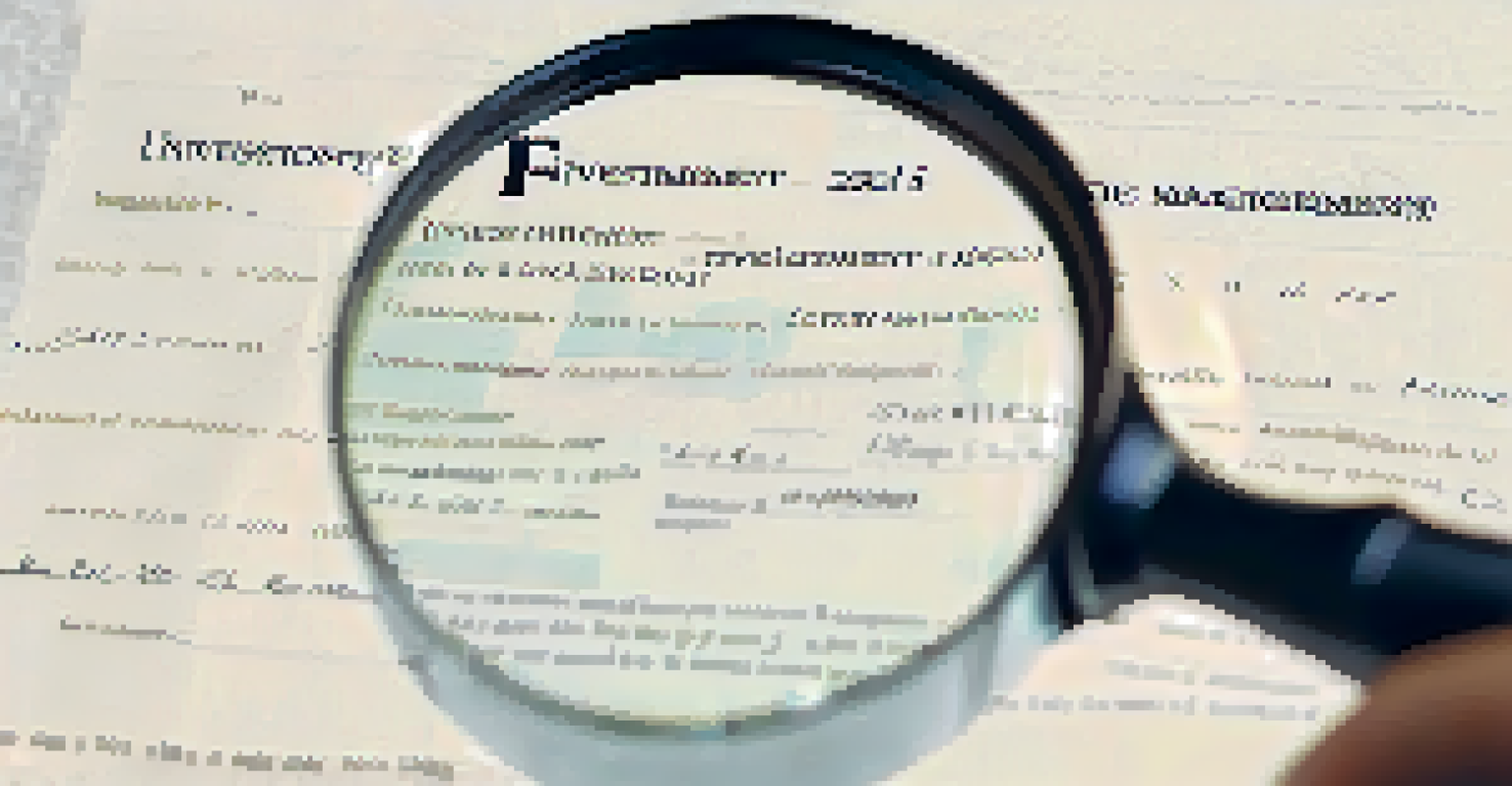 A hand holding a magnifying glass over a document labeled 'Investment Agreement,' highlighting the importance of careful review.