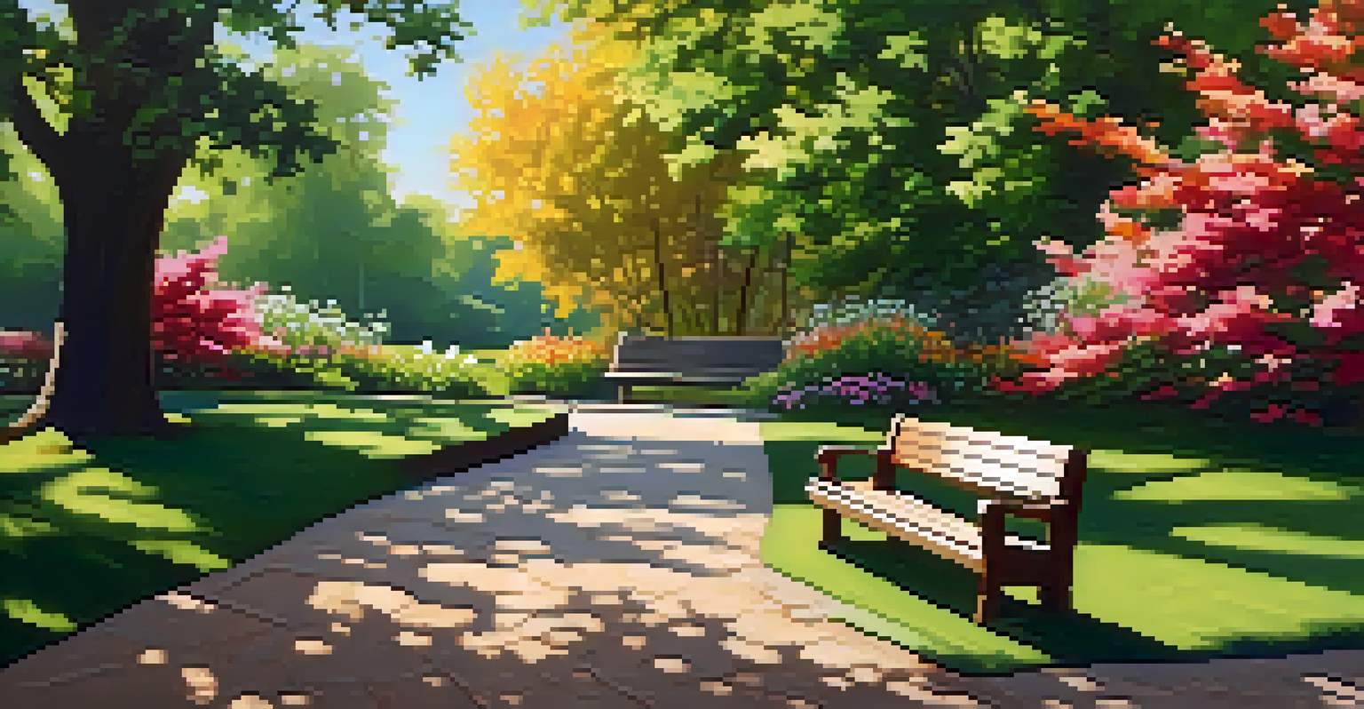 A tranquil park setting with a pond, trees, and a wooden bench.