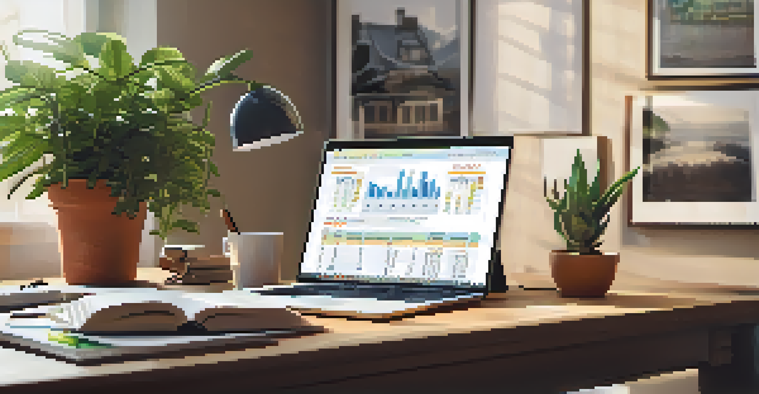 A cozy home office with investment books, a laptop, and a potted plant, emphasizing strategic investment planning.