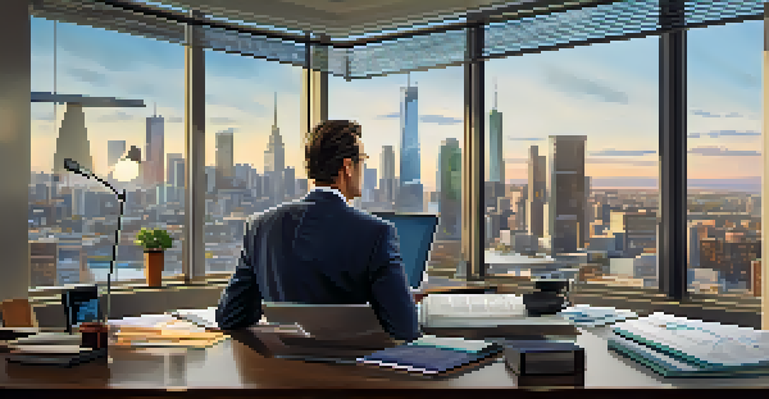 A high-net-worth investor in a modern office, analyzing their investment portfolio with graphs and charts on the laptop.