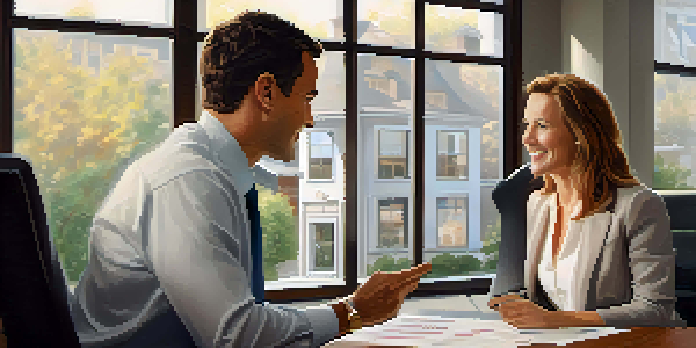 A financial advisor and a small business owner in a bright office, discussing financial graphs on a laptop.