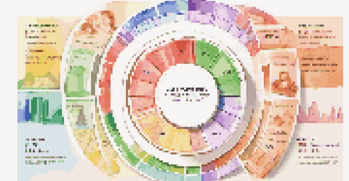 A bright pie chart showing how a child's allowance is divided into savings, spending, and sharing categories, with playful illustrations of coins and toys in the background.