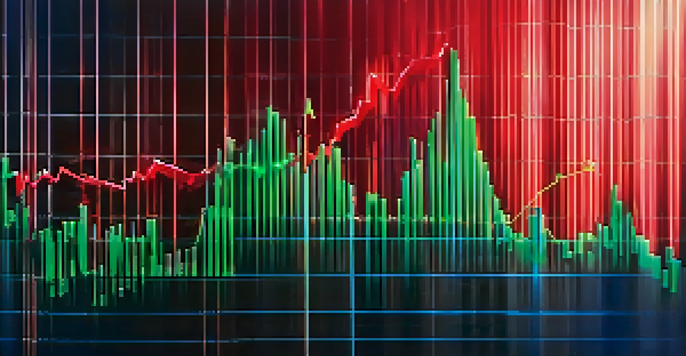 A detailed view of a stock market graph showing upward and downward trends in dividend yield, with a blue and white background.
