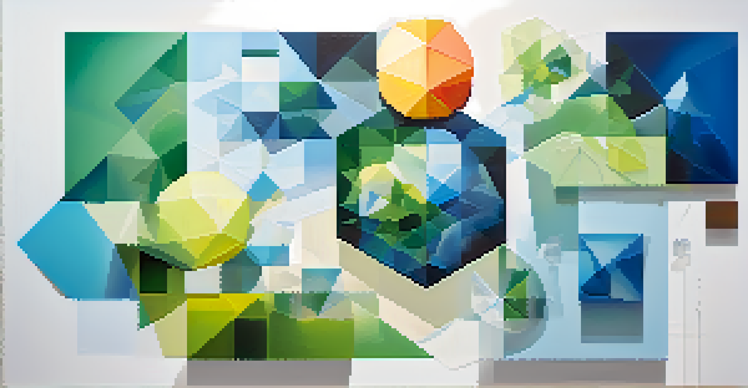 An abstract image featuring colorful geometric shapes representing various industries interconnected, with a gradient background.