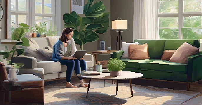 A couple in a cozy living room discussing their financial goals with a laptop and papers on the table.