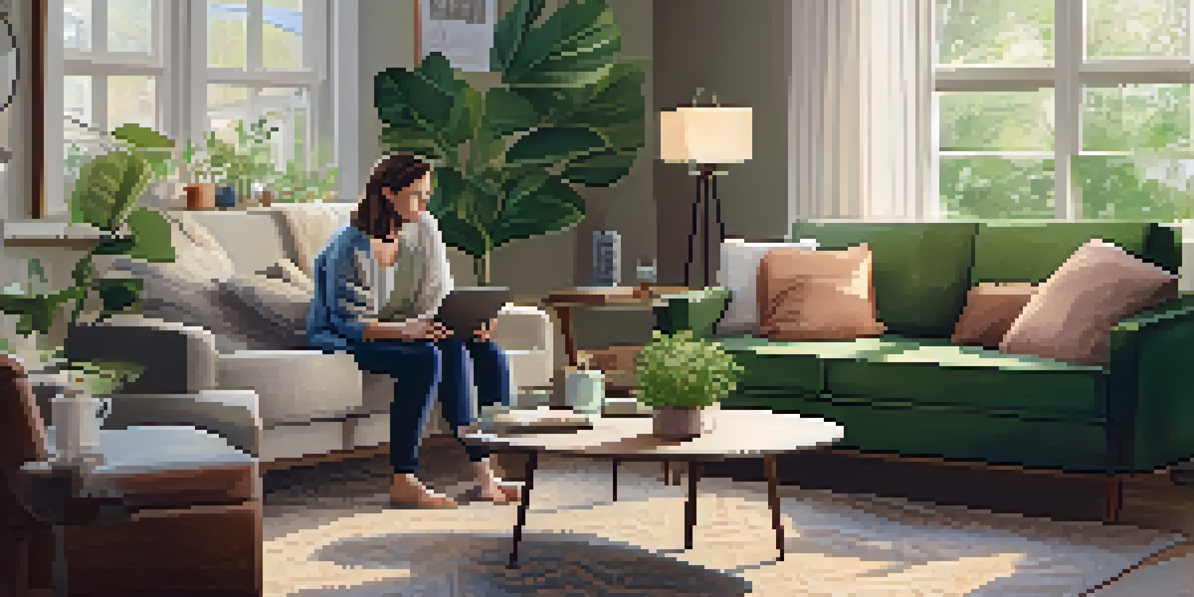 A couple in a cozy living room discussing their financial goals with a laptop and papers on the table.