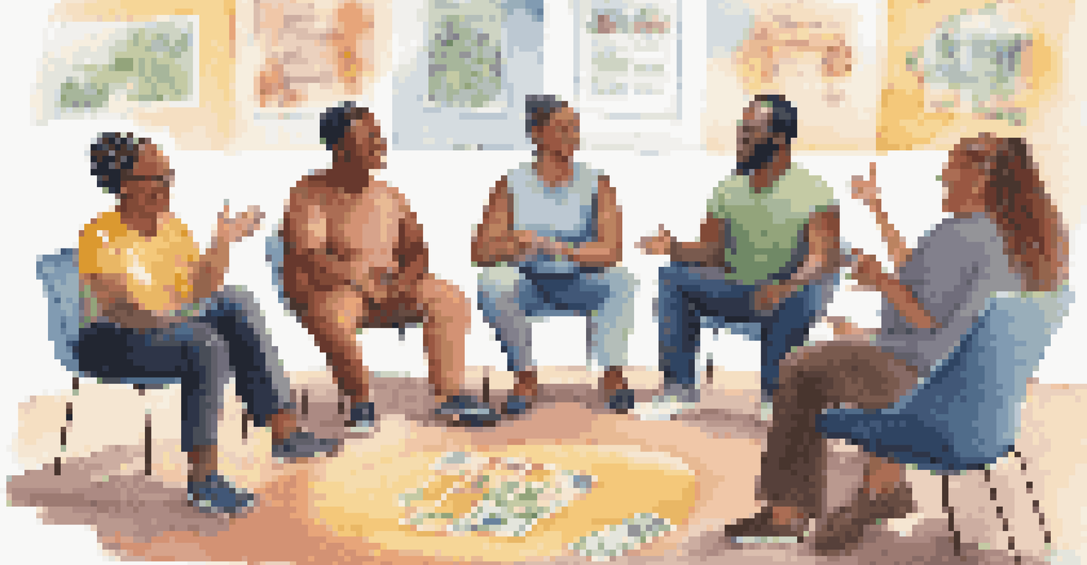 A diverse group of individuals in a circle discussing financial goals in a community center.