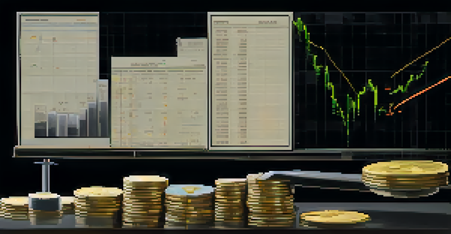 An abstract image of a balancing scale with money and a fluctuating stock chart, symbolizing the risks of margin trading against a dark background.