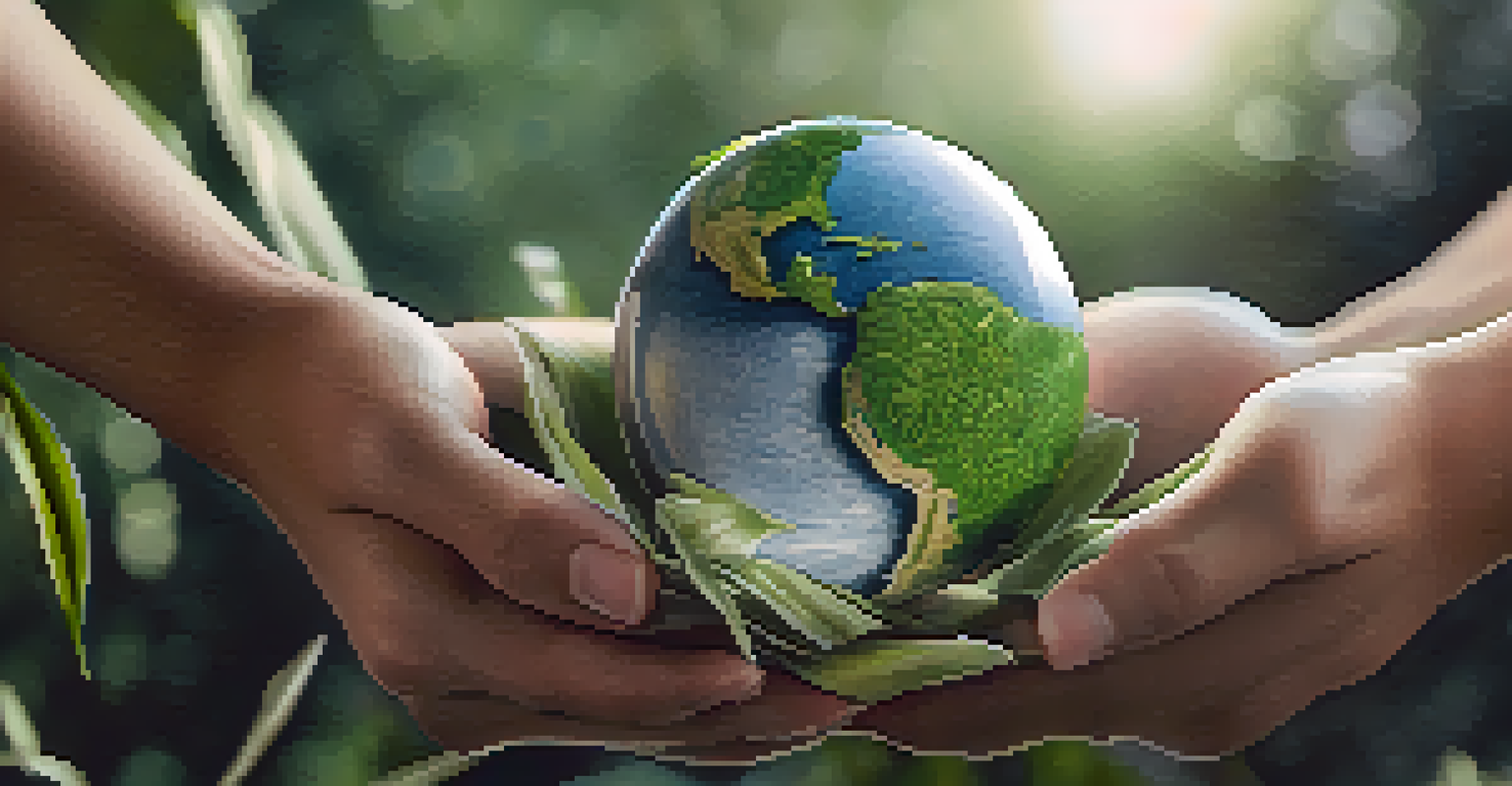Hands holding a plant-based globe, symbolizing the connection between finance and environmental responsibility.