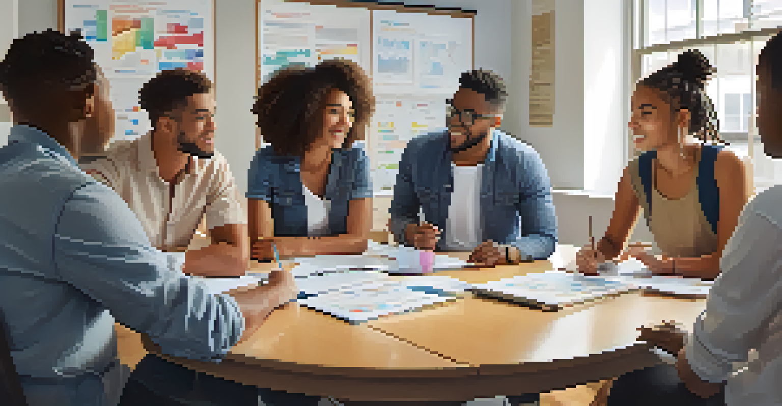 A diverse group of young adults participating in a financial workshop at a modern table.