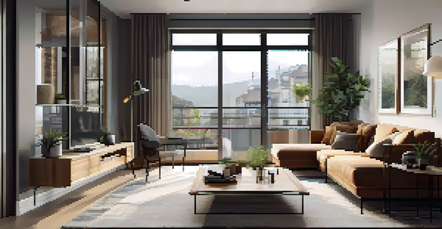 A modern and cozy interior of a rental apartment with stylish decor and bright natural light.