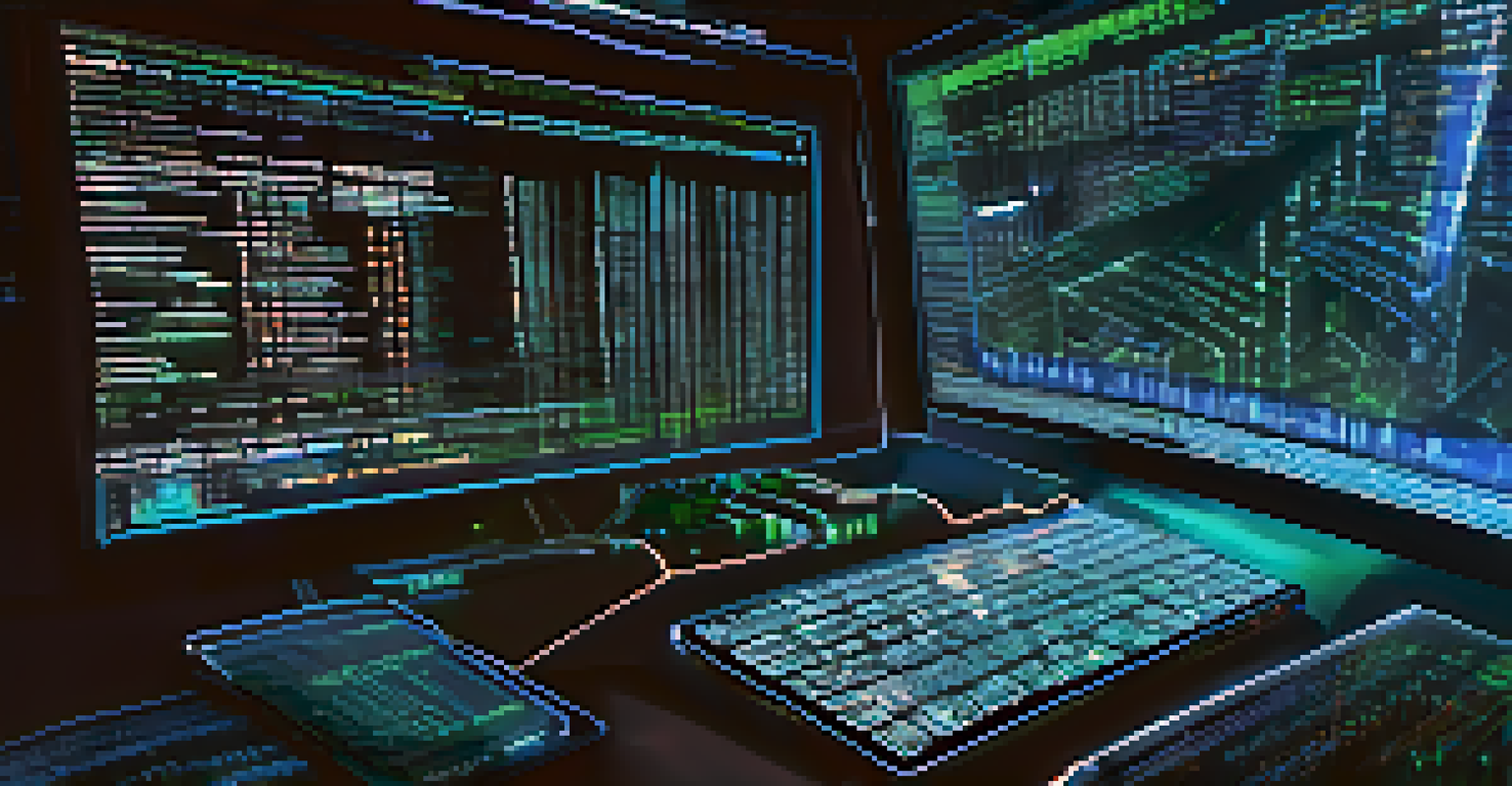 A close-up of a computer screen with code and cybersecurity graphs, with a hand reaching towards it.