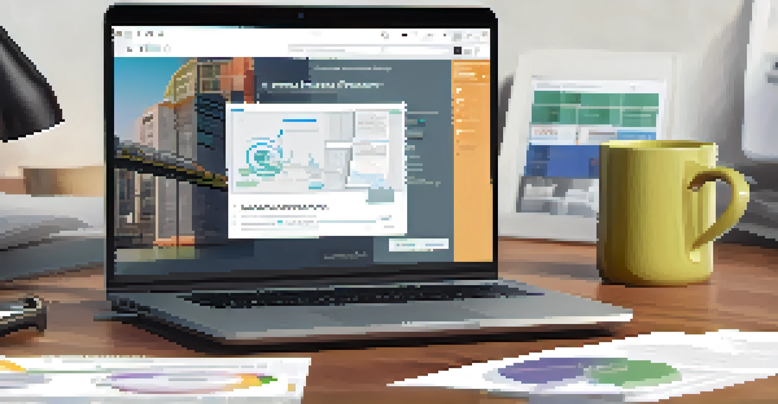 A laptop showing a real estate crowdfunding platform with documents and a coffee cup in a tidy workspace.