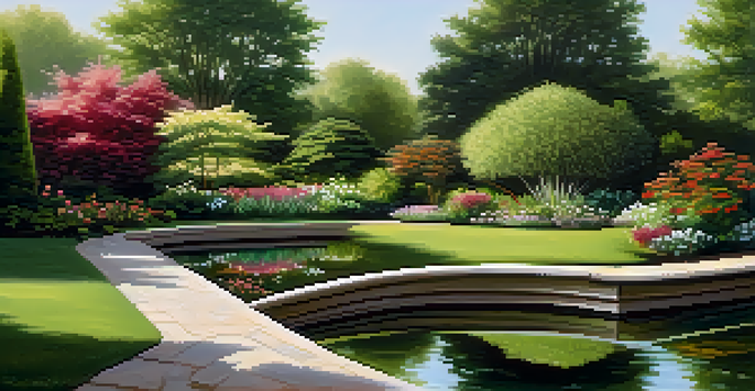 A serene garden scene with balanced plants and flowers, symbolizing harmony and care.