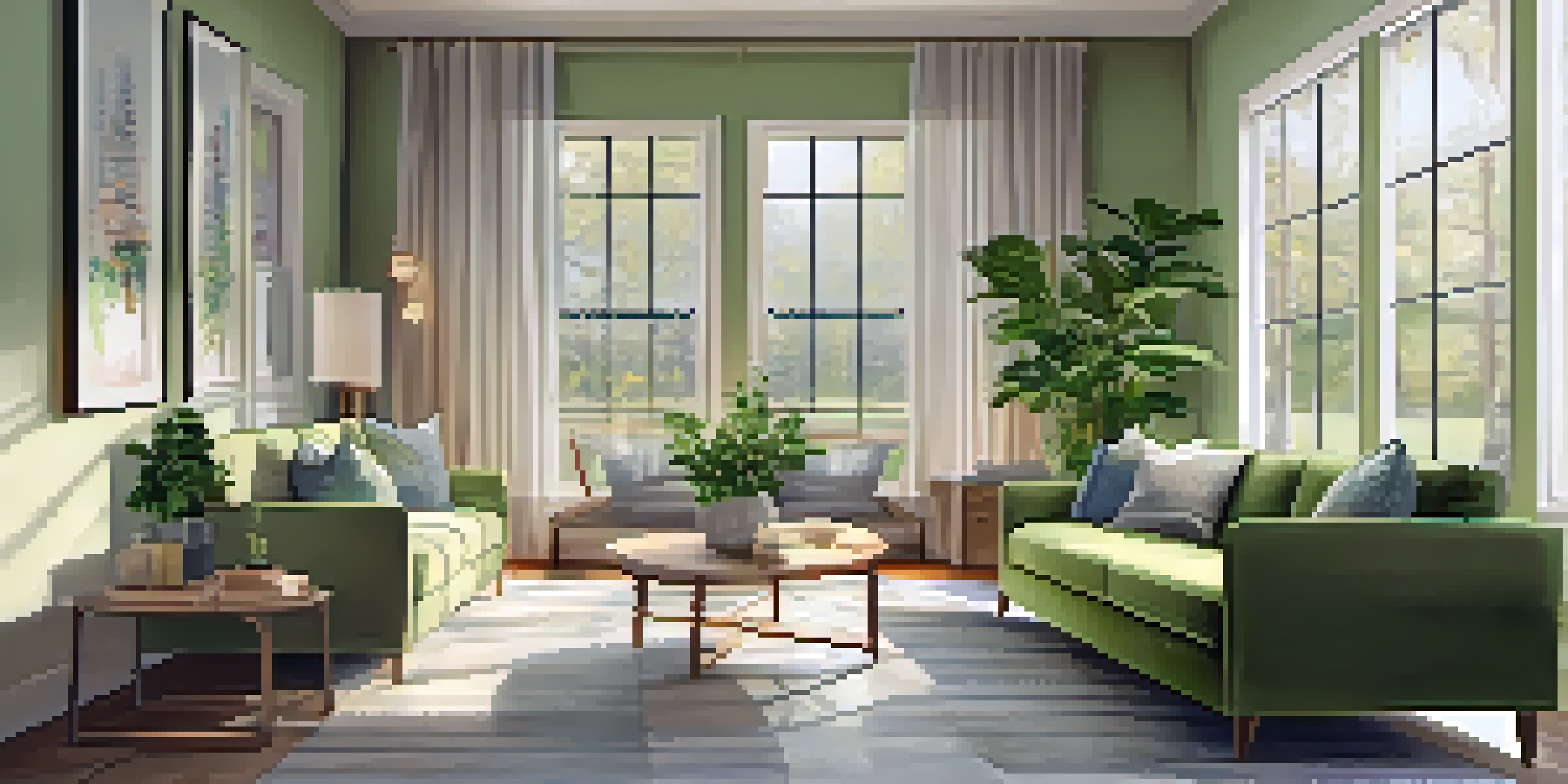 A cozy living room filled with natural light, comfortable furniture, and family photographs, representing family discussions about long-term care.