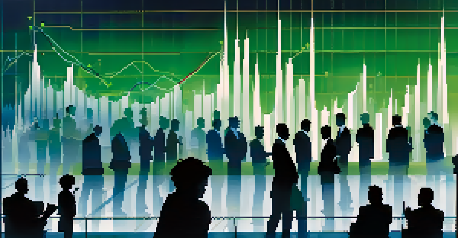 An abstract line graph showing market volatility with peaks and valleys, against a gradient background symbolizing economic fluctuations.