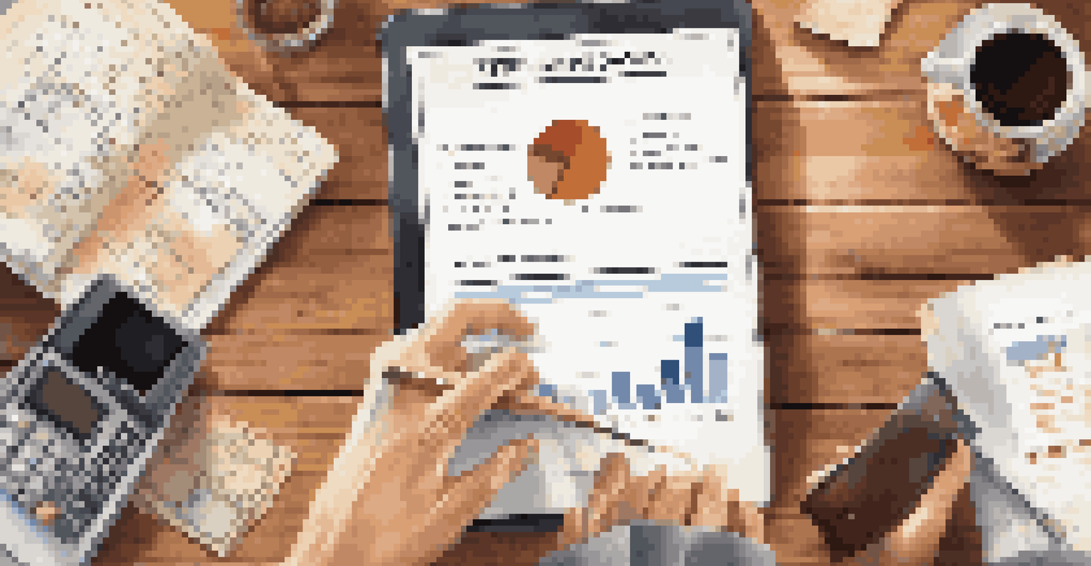 Close-up of hands calculating retirement savings with documents, a calculator, and a cup of coffee on a wooden table.