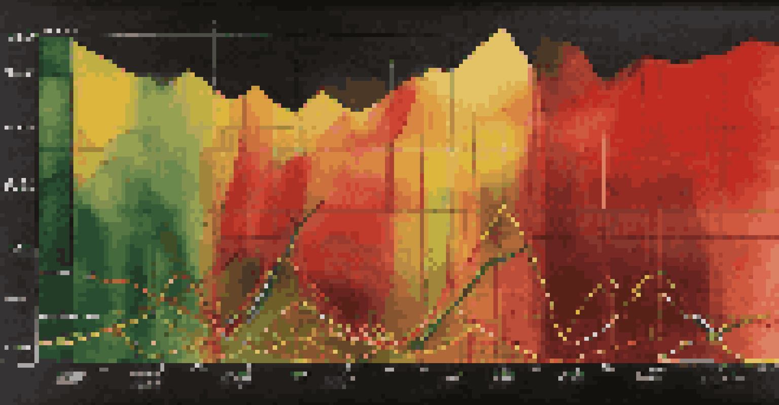 An abstract graph showing fluctuating market prices with vibrant colors against a dark background.