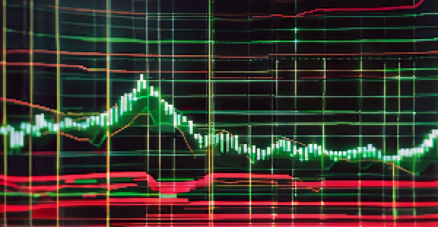 A computer screen displaying a volatile stock market graph with a blurred government building in the background.