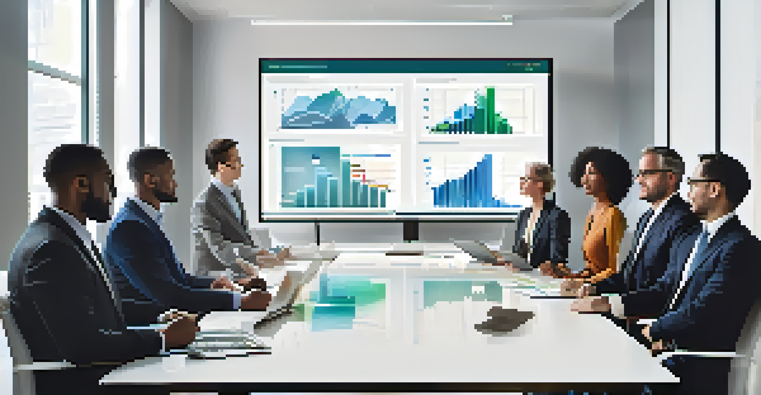 A group of diverse professionals discussing financial reports at a conference table, showcasing teamwork in investment strategies.