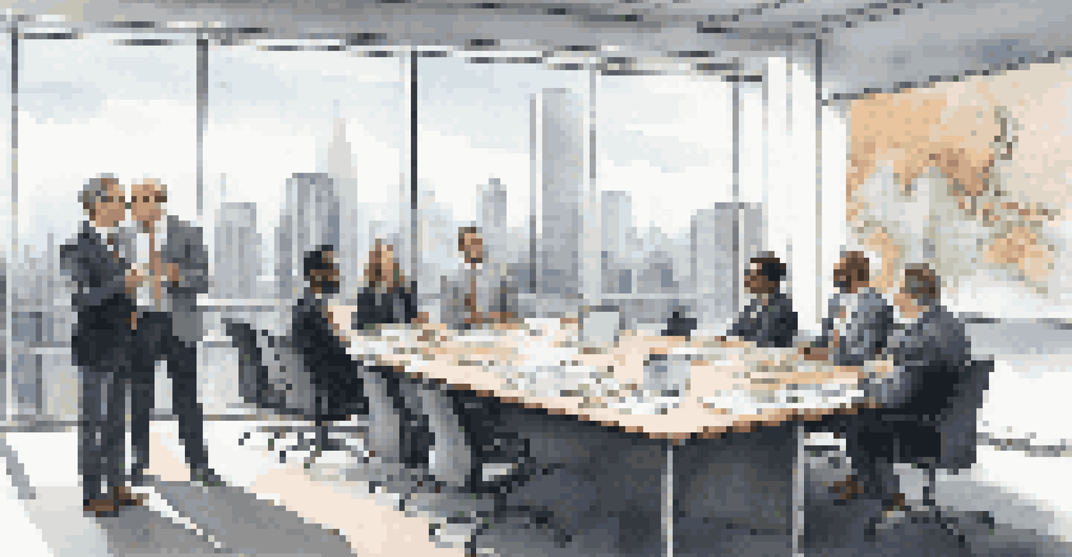 A diverse group of investors in a modern office meeting about a private equity fund, with a screen showing performance metrics.
