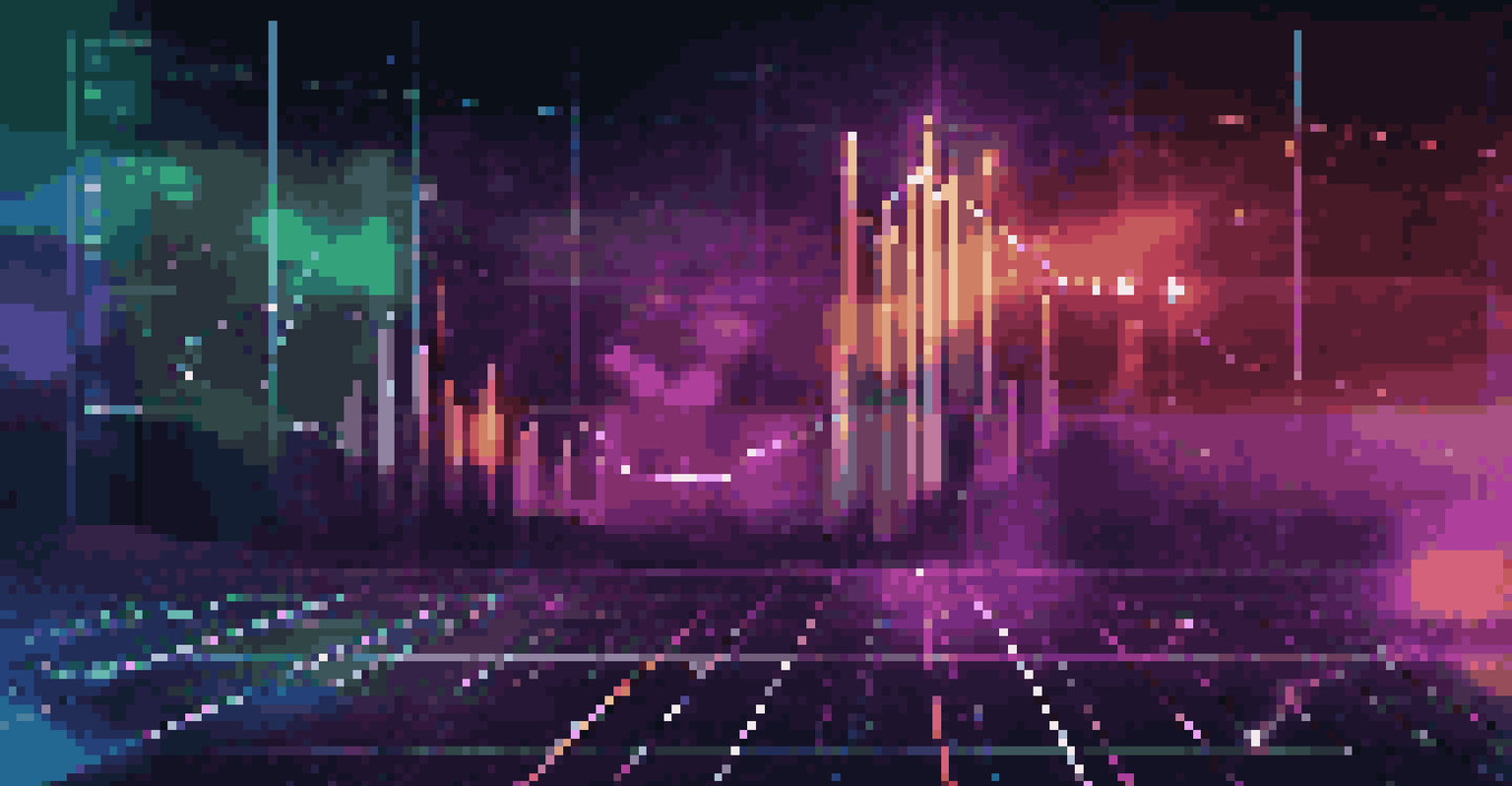An abstract image showing colorful graphs and charts representing market data analysis in a futuristic setting.
