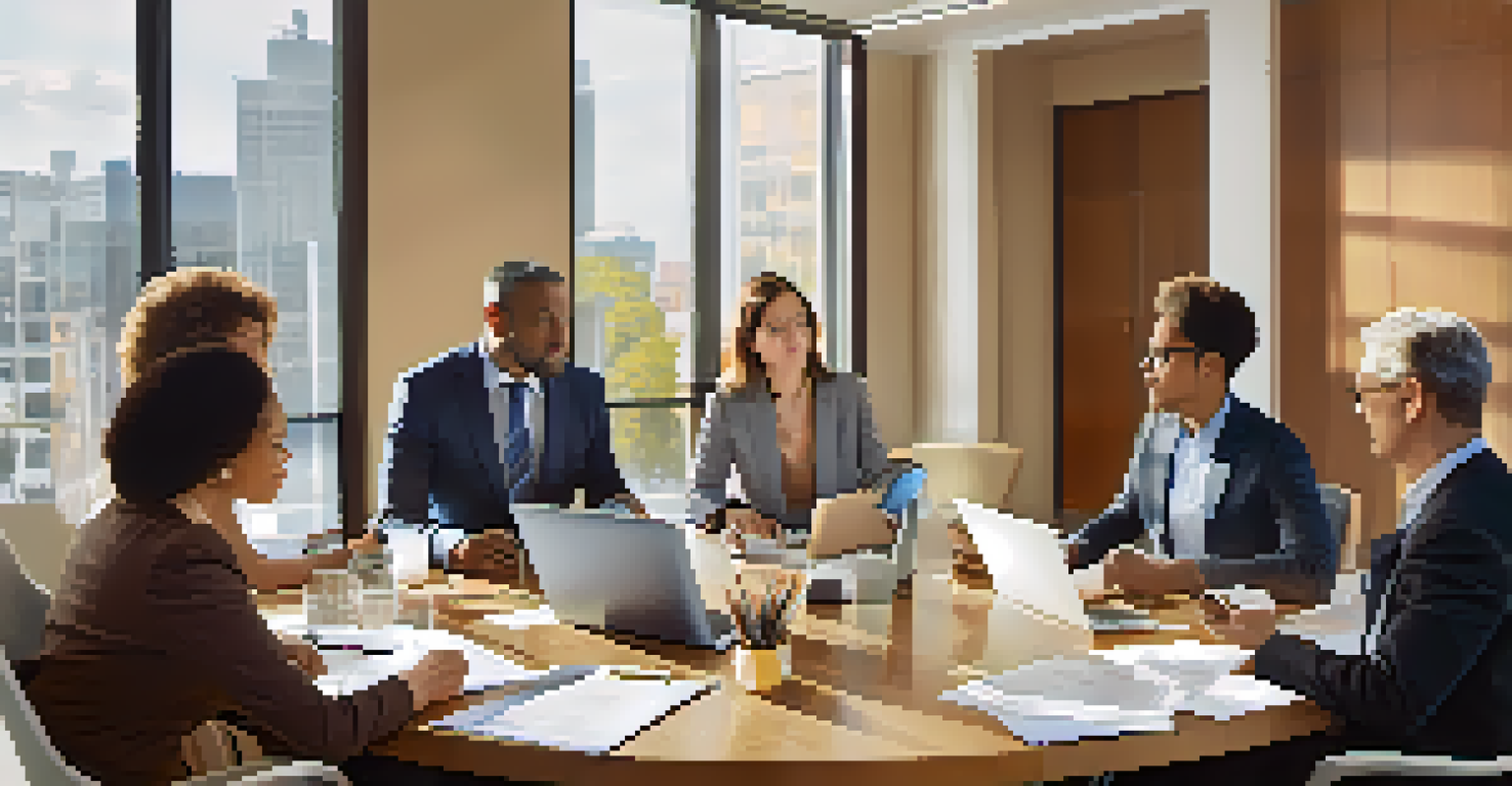 A financial advisor discussing with diverse clients at a round table, highlighting collaboration and engagement.