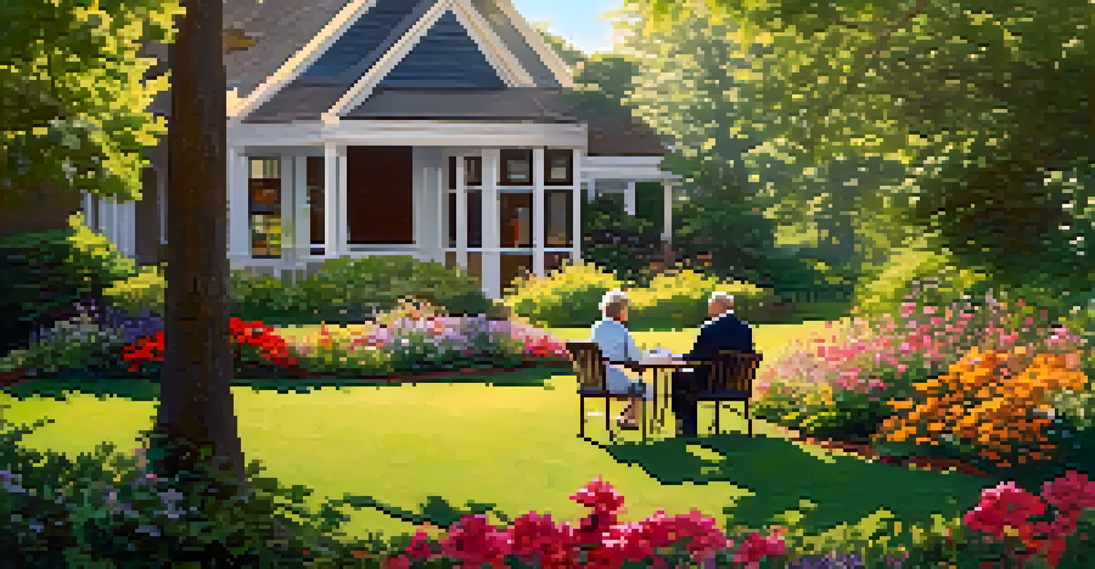 A couple relaxing in a garden with a financial newspaper discussing dividend yield, surrounded by colorful flowers and warm sunlight.