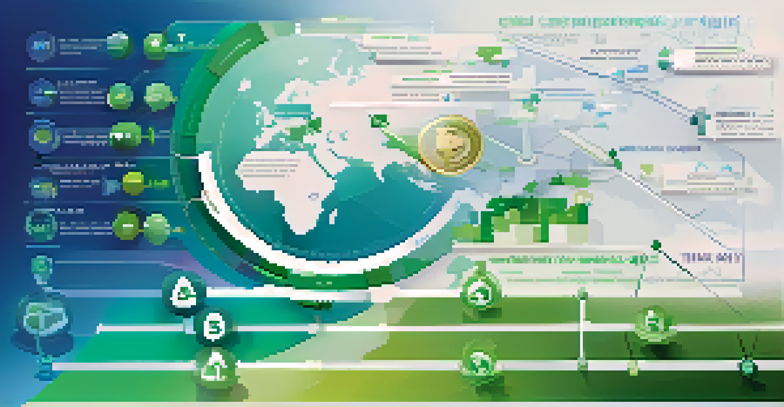An infographic illustrating the relationship between central banks and bond markets with icons and arrows against a blue and green gradient background.