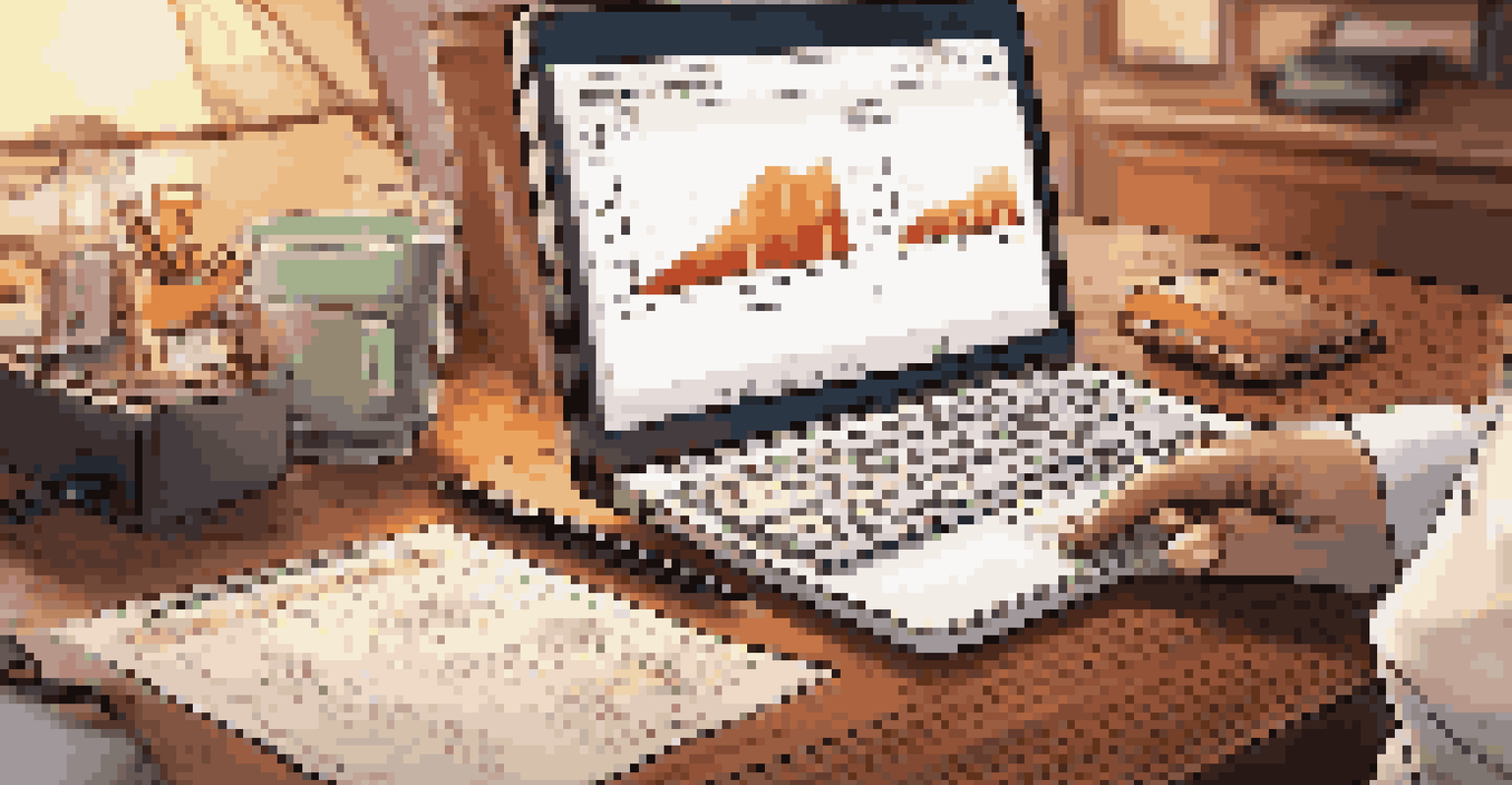 A close-up of a business owner analyzing financial documents with a calculator, laptop, and coffee on a wooden desk, highlighting focus and determination.