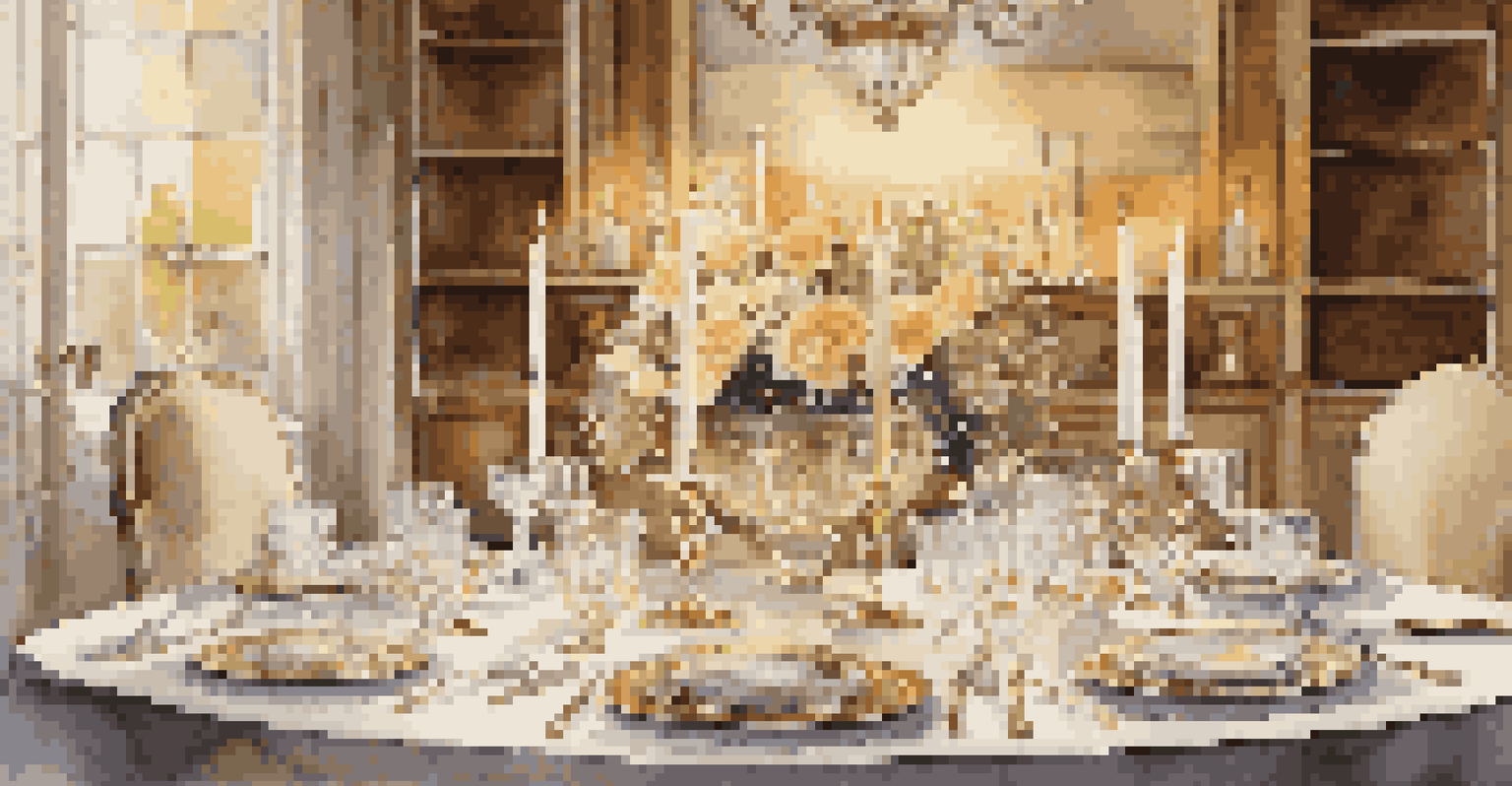 A beautifully set dining table with fine china and candles for a special meal.