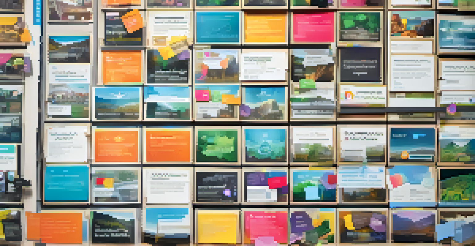 An overhead view of a colorful crowdfunding platform showcasing various projects for social causes.