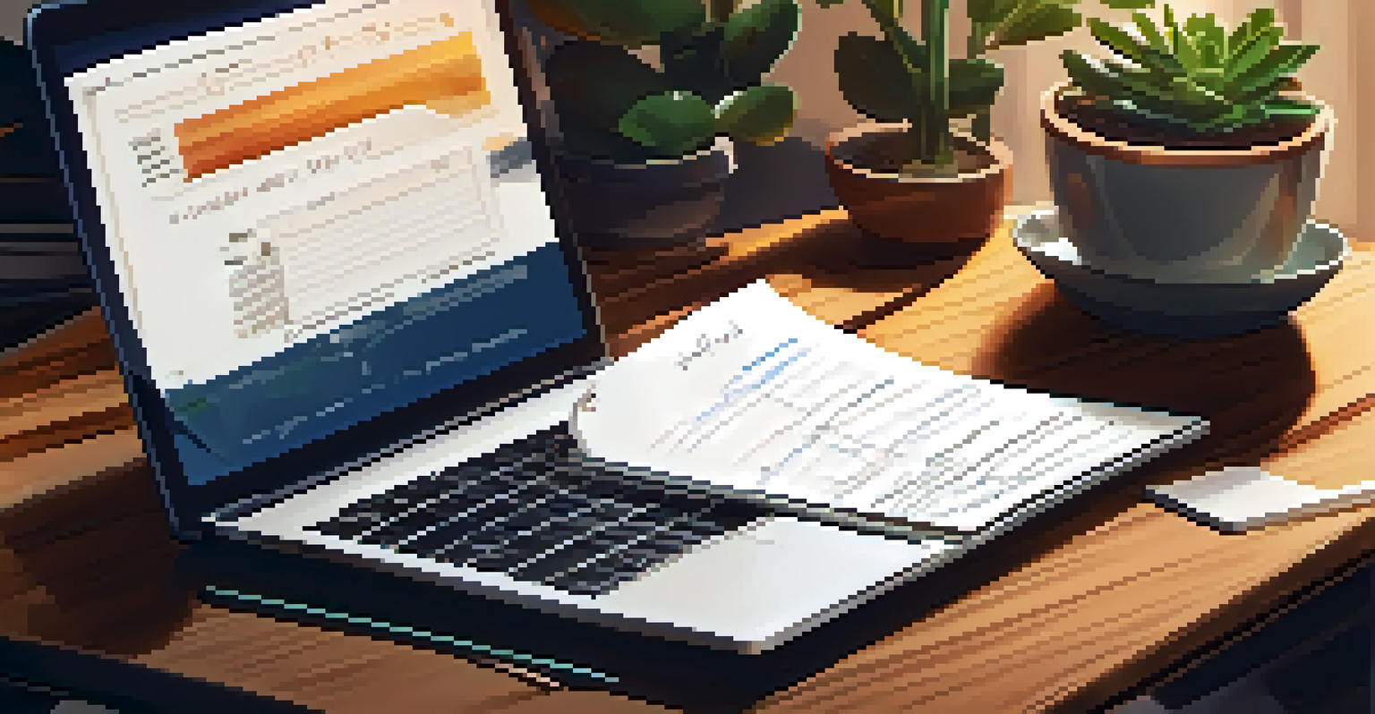 A close-up of a hand writing on a notepad with financial goals, with a laptop and plant in the background.