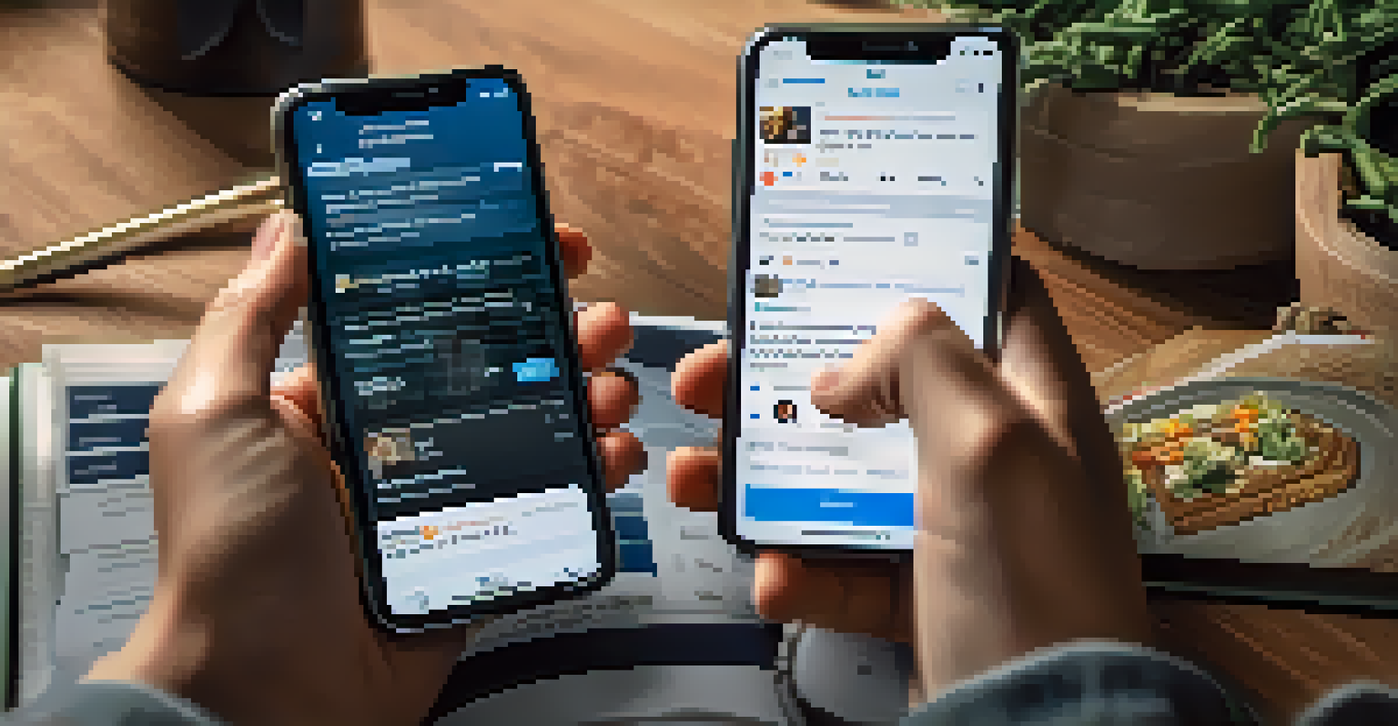 A smartphone displaying stock market discussions on social media, held by a person in a cozy setting.