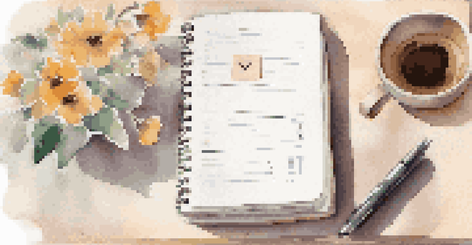 A notebook with financial goals on a dining table, accompanied by a cup of coffee and a smartphone.