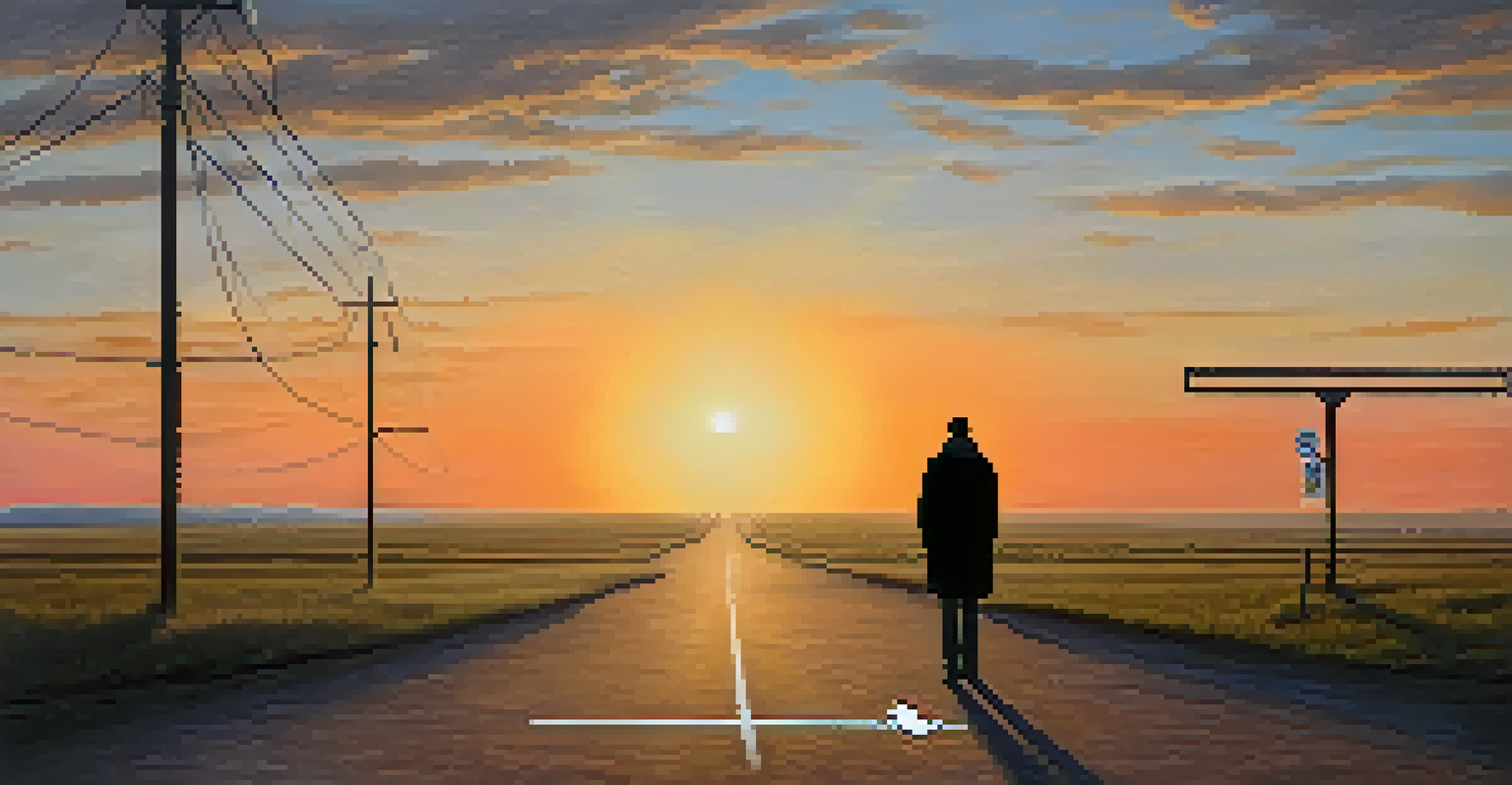 A silhouette of a person at a crossroads, with two paths leading toward a sunrise, symbolizing decision-making in exercising stock options.