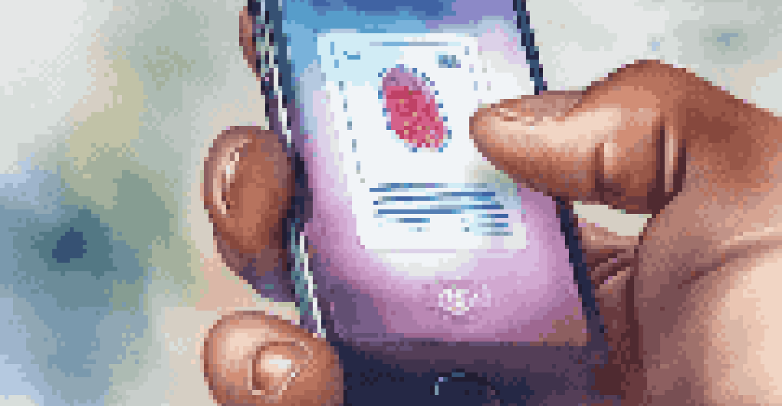 A close-up image of a hand using fingerprint recognition on a smartphone for secure banking.