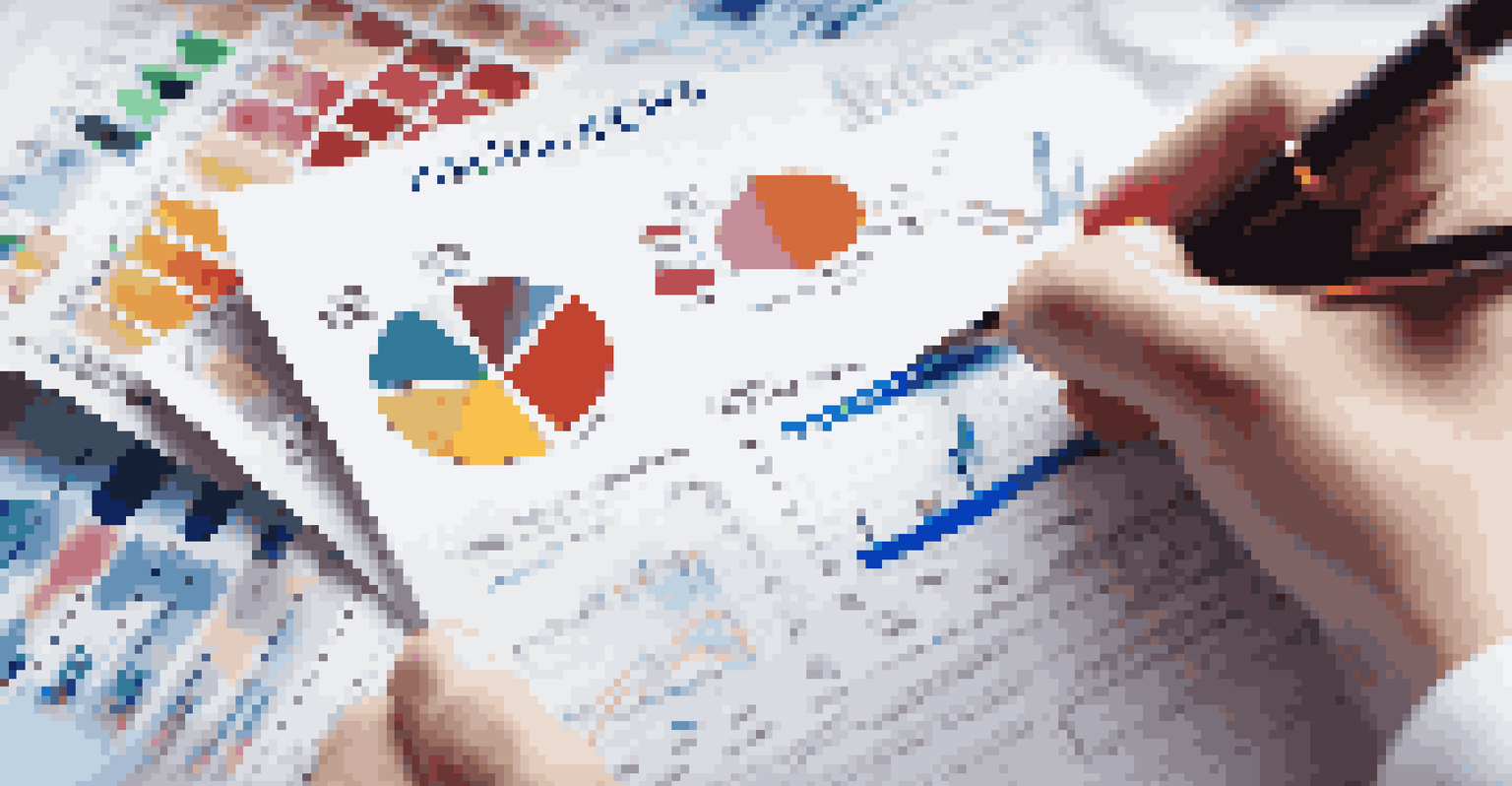 Close-up of hands holding a financial planning document with colorful pie charts and graphs, highlighting asset allocation.