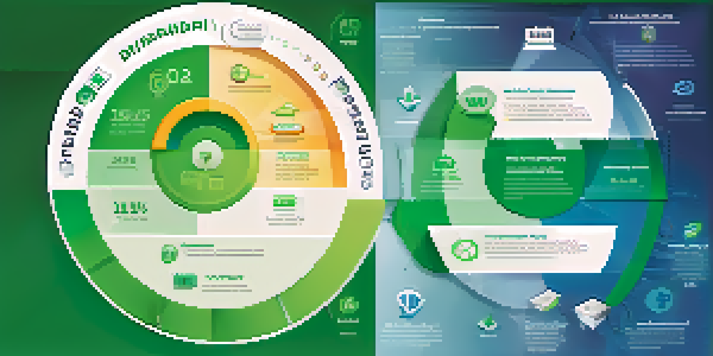 An infographic showing a pie chart representing dividend payout ratios, with a green and blue gradient background and financial icons.