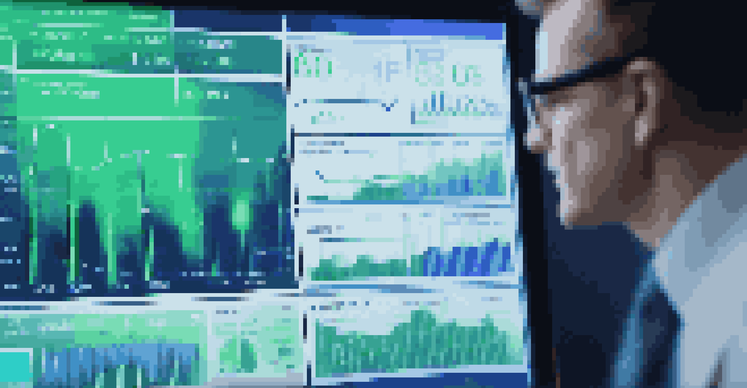 A financial analyst reviewing key performance indicators on a digital dashboard.